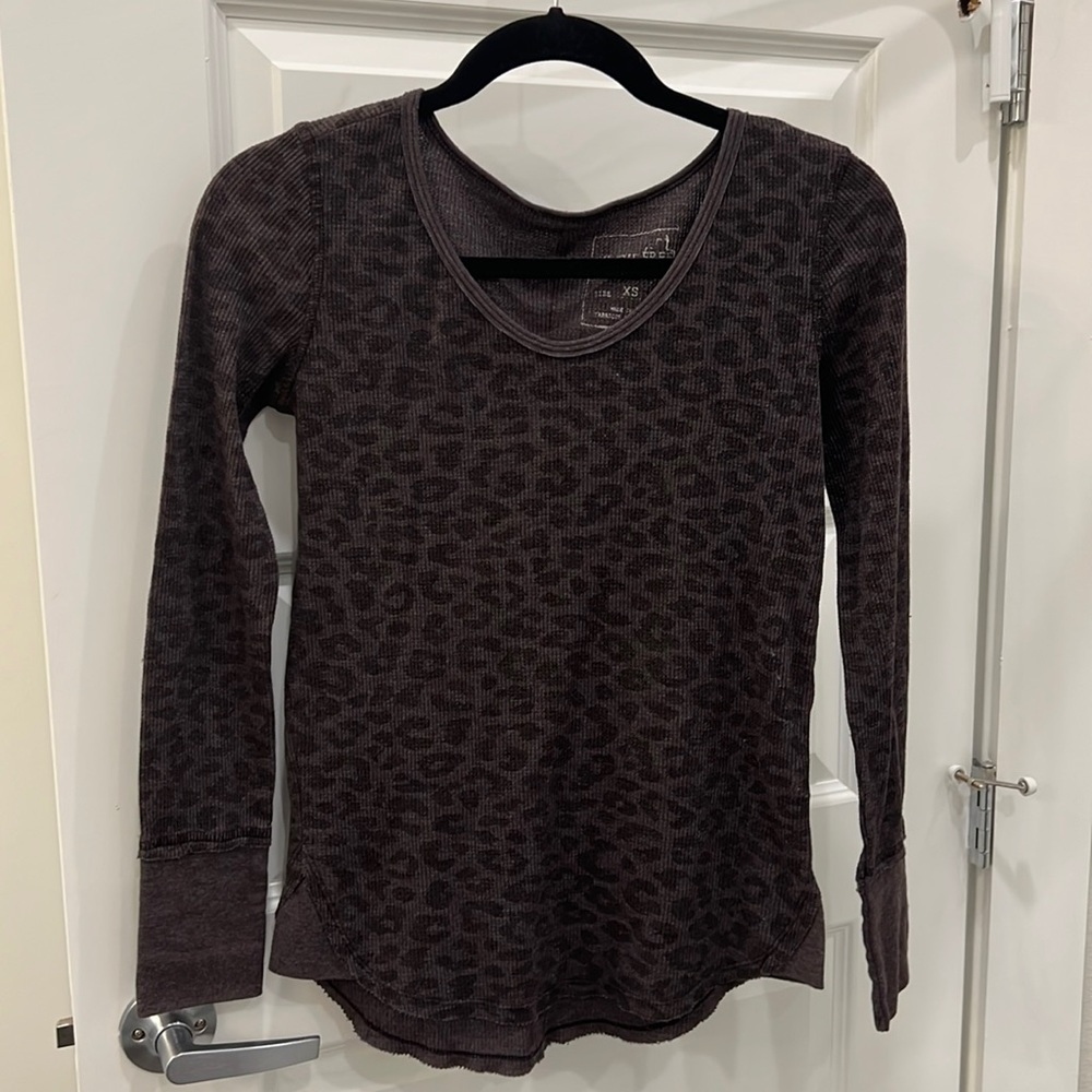 Free People Animal Print Waffle Knit Long Sleeve Tee